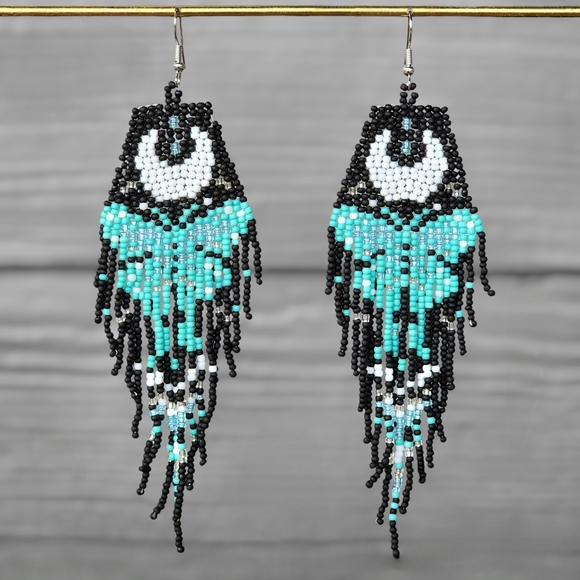 Boheme Jewelry - Butterfly Boho Beaded Fringe Earrings Handmade Black Statement Jewelry Boheme